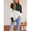 CUPSHE Womens Fall Long Sleeve Mock Neck Sweaters Colorblock Oversized Long Sleeve Knit Pullover Jumper Tops(Green)