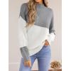 CUPSHE Womens Fall Long Sleeve Mock Neck Sweaters Colorblock Oversized Long Sleeve Knit Pullover Jumper Tops(Grey)