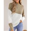 CUPSHE Womens Fall Long Sleeve Mock Neck Sweaters Colorblock Oversized Long Sleeve Knit Pullover Jumper Tops(Khaki)
