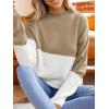 CUPSHE Womens Fall Long Sleeve Mock Neck Sweaters Colorblock Oversized Long Sleeve Knit Pullover Jumper Tops(Khaki)