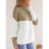CUPSHE Womens Fall Long Sleeve Mock Neck Sweaters Colorblock Oversized Long Sleeve Knit Pullover Jumper Tops(Khaki)