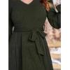 CUPSHE Women’s Fall Sweater Dress Long Sleeve V Neck Waist Tie Casual Ruffle Mini Dress(Green)