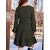 CUPSHE Women’s Fall Sweater Dress Long Sleeve V Neck Waist Tie Casual Ruffle Mini Dress(Green)