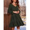 CUPSHE Women’s Fall Sweater Dress Long Sleeve V Neck Waist Tie Casual Ruffle Mini Dress(Green)