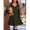 CUPSHE Women’s Fall Sweater Dress Long Sleeve V Neck Waist Tie Casual Ruffle Mini Dress(Green)