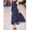 CUPSHE Womens Fall Wedding Guest Dress Long Sleeve V Neck Maxi Dress Smocked Waist Long Flowy Midi Dresses(Blue)