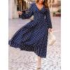 CUPSHE Womens Fall Wedding Guest Dress Long Sleeve V Neck Maxi Dress Smocked Waist Long Flowy Midi Dresses(Blue)