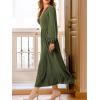 CUPSHE Womens Fall Wedding Guest Dress Long Sleeve V Neck Maxi Dress Smocked Waist Long Flowy Midi Dresses(Green)
