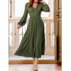 CUPSHE Womens Fall Wedding Guest Dress Long Sleeve V Neck Maxi Dress Smocked Waist Long Flowy Midi Dresses(Green)