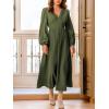 CUPSHE Womens Fall Wedding Guest Dress Long Sleeve V Neck Maxi Dress Smocked Waist Long Flowy Midi Dresses(Green)