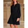 CUPSHE Womens Fall Wedding Guest Formal Dresses Pleated Flowy Mini Dress Long Sleeve Keyhole Neck Short Dress(Black)