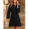 CUPSHE Womens Fall Wedding Guest Formal Dresses Pleated Flowy Mini Dress Long Sleeve Keyhole Neck Short Dress(Black)