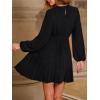 CUPSHE Womens Fall Wedding Guest Formal Dresses Pleated Flowy Mini Dress Long Sleeve Keyhole Neck Short Dress(Black)
