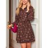 CUPSHE Women’s Fall Winter Corduroy Dress Collar Button Down Shirt Dress Floral Long Sleeve Mini Belted Dresses(Brown)
