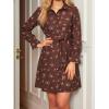 CUPSHE Women’s Fall Winter Corduroy Dress Collar Button Down Shirt Dress Floral Long Sleeve Mini Belted Dresses(Brown)