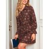 CUPSHE Women’s Fall Winter Corduroy Dress Collar Button Down Shirt Dress Floral Long Sleeve Mini Belted Dresses(Brown)