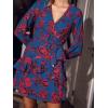 CUPSHE Women’s Floral Mini Dress V Neck Blouson Lantern Sleeve Wrap Side Tie Ruffle Hem Casual Summer Fall Dresses(Blue Red Floral)
