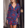 CUPSHE Women’s Floral Mini Dress V Neck Blouson Lantern Sleeve Wrap Side Tie Ruffle Hem Casual Summer Fall Dresses(Blue Red Floral)
