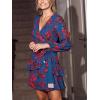 CUPSHE Women’s Floral Mini Dress V Neck Blouson Lantern Sleeve Wrap Side Tie Ruffle Hem Casual Summer Fall Dresses(Blue Red Floral)