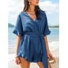 CUPSHE Women’s Half Sleeves Romper Surplice Neck Waist Tie Wide Leg Ruffle Cute Jumpsuit Beach Vacation Outfits(Blue)