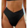 CUPSHE Women’s High Waisted Bikini Bottom Swimsuit Sexy High Cut Cheeky Ribbed Swim Bottom Only(Black)