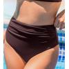 CUPSHE Women’s High Waisted Bikini Bottom Swimsuit Tummy Control Ruched Classic Full Coverage Swim Bottom Only(Brown)