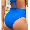 CUPSHE Women’s High Waisted Bikini Bottom Swimsuit Tummy Control Ruched Classic Full Coverage Swim Bottom Only(Royal Blue)