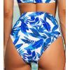 CUPSHE Women’s High Waisted Bikini Bottom Swimsuit Tummy Control Ruched Classic Full Coverage Swim Bottom Only(White/Blue Tropical)