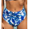 CUPSHE Women’s High Waisted Bikini Bottom Swimsuit Tummy Control Ruched Classic Full Coverage Swim Bottom Only(White/Blue Tropical)