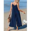 CUPSHE Women’s Jumpsuit Spaghetti Strap V Neck Loose Wide Leg Pants High Waist Casual Summer Sleeveless Romper(Navy)