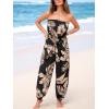 CUPSHE Women’s Jumpsuit Tropical Off-Shoulder Sleeveless One Piece Casual Summer Outfits Romper(Black Beige Palm)