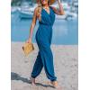 CUPSHE Women’s Jumpsuit V Neck Sleeveless High Waist Elastic Loose Fit Casual Pants Summer Fashion Romper Wide Leg Outfit(Blue)