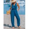 CUPSHE Women’s Jumpsuit V Neck Sleeveless High Waist Elastic Loose Fit Casual Pants Summer Fashion Romper Wide Leg Outfit(Blue)