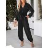CUPSHE Women’s Jumpsuits Belted Jogger Jumpsuit Long Sleeve Overall V Neck Outfit Casual Dressy(Black)