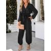 CUPSHE Women’s Jumpsuits Belted Jogger Jumpsuit Long Sleeve Overall V Neck Outfit Casual Dressy(Black)