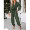CUPSHE Women’s Jumpsuits Belted Jogger Jumpsuit Long Sleeve Overall V Neck Outfit Casual Dressy(Green)
