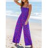 CUPSHE Women’s Jumpsuits Floral Square Neck Smocked Bodice Jumpsuit Sleeveless Overall Straight Leg Outfit Casual(Purple)