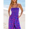 CUPSHE Women’s Jumpsuits Floral Square Neck Smocked Bodice Jumpsuit Sleeveless Overall Straight Leg Outfit Casual(Purple)
