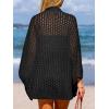 CUPSHE Women’s Knit Open Front Long Dolman Sleeves Beach Crocheted Cover-Up Vacation(Black)
