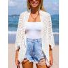 CUPSHE Women’s Knit Open Front Long Dolman Sleeves Beach Crocheted Cover-Up Vacation(White)