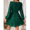 CUPSHE Women’s Lace Mini Dress Long Sleeve Floral Print A Line Dress for Party Bodycon Dress(Green)