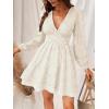 CUPSHE Women’s Lace Mini Dress Long Sleeve Floral Print A Line Dress for Party Bodycon Dress(Ivory)