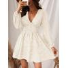 CUPSHE Women’s Lace Mini Dress Long Sleeve Floral Print A Line Dress for Party Bodycon Dress(Ivory)