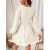 CUPSHE Women’s Lace Mini Dress Long Sleeve Floral Print A Line Dress for Party Bodycon Dress(Ivory)