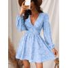CUPSHE Women’s Lace Mini Dress Long Sleeve Floral Print A Line Dress for Party Bodycon Dress(Light Blue)