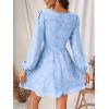 CUPSHE Women’s Lace Mini Dress Long Sleeve Floral Print A Line Dress for Party Bodycon Dress(Light Blue)