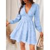 CUPSHE Women’s Lace Mini Dress Long Sleeve Floral Print A Line Dress for Party Bodycon Dress(Light Blue)