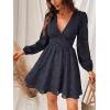 CUPSHE Women’s Lace Mini Dress Long Sleeve Floral Print A Line Dress for Party Bodycon Dress(Navy)