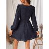CUPSHE Women’s Lace Mini Dress Long Sleeve Floral Print A Line Dress for Party Bodycon Dress(Navy)