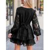 CUPSHE Womens Lace Romper Dressy V Neck Long Sleeve One Piece Overall Tunic Waist Casual Flowy Fall Formal Mini Jumpsuit(Black)